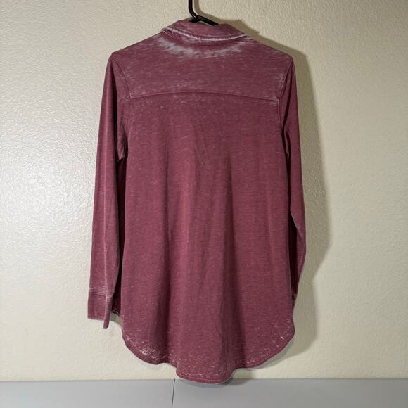 Soft Surroundings Burnout Faded High Low Button Down Tunic Collar Purple Women M - Picture 2 of 8